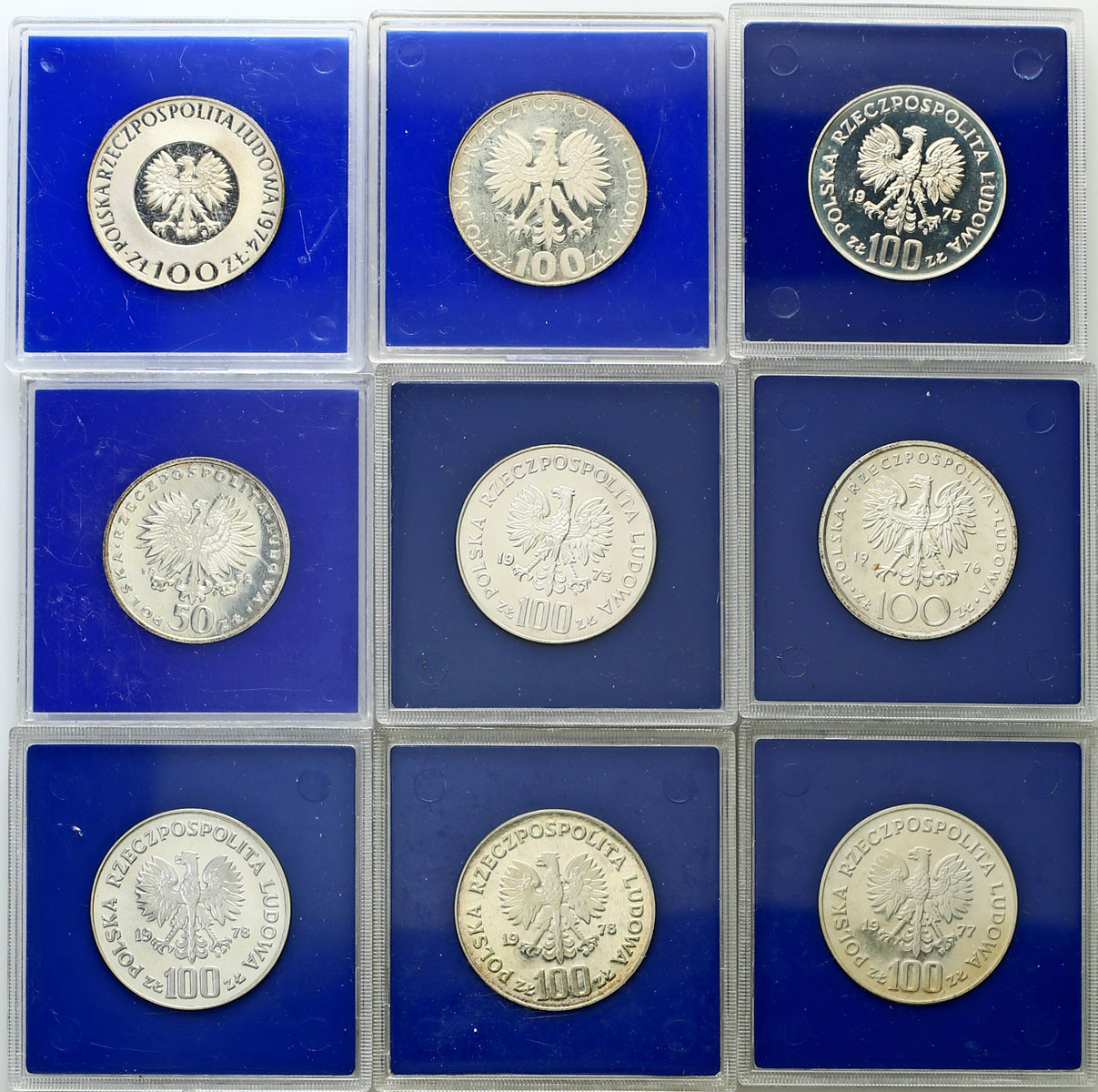 PRL. 50 - 100 złotych 1974 – 1981 - zestaw 9 monet